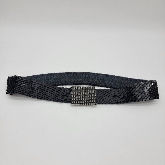 Vintage Womens Black Belt Sequins 80s Belt Disco Party Evening Bling Buckle READ - Picture 1 of 7